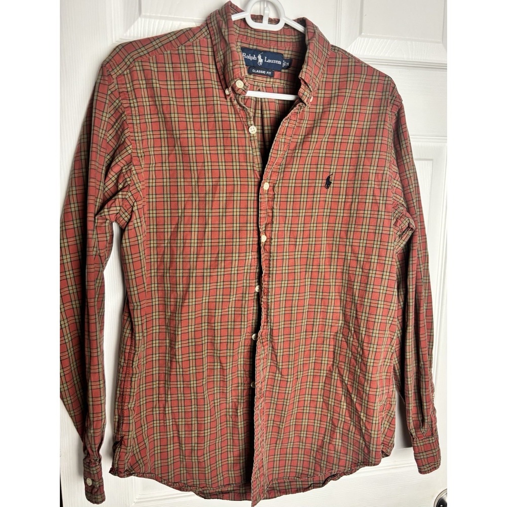 Ralph Lauren Shirt Men's Med Red Plaid Classic Fit Button Down Business Casual